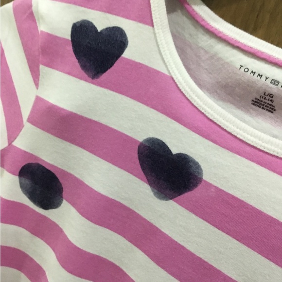 Purple and White Striped Girls T-Shirt with Heart and Circle Pattern - Picture 2 of 3